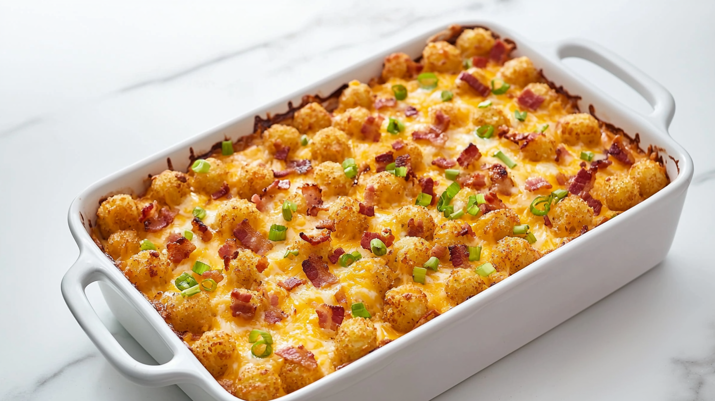 You are currently viewing Tater Tot Breakfast Casserole Recipe: Easy & Cheesy Morning Meal