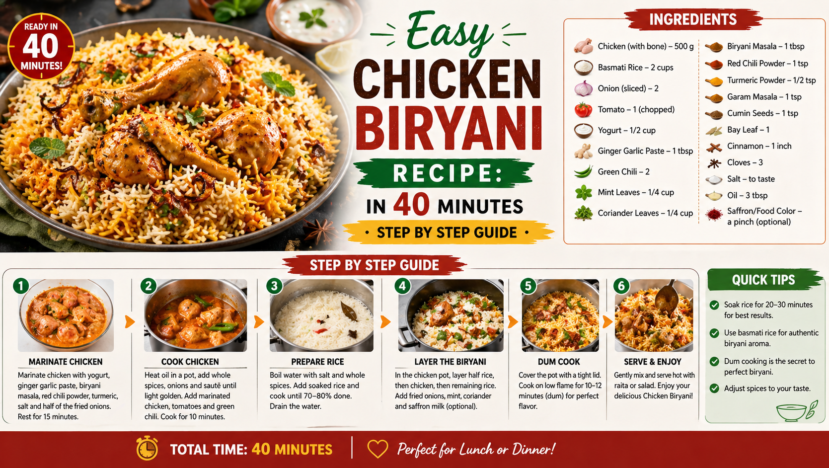You are currently viewing Easy Chicken Biryani Recipe: in 40 Minutes (Step by Step Guide)