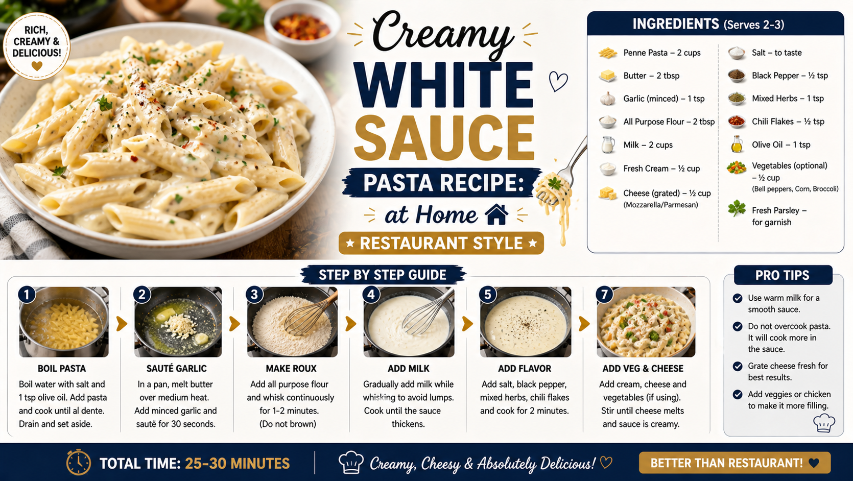 You are currently viewing Creamy White Sauce Pasta Recipe: at Home (Restaurant Style)